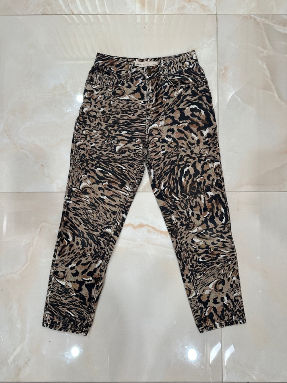 Animal Print Slim Pants - Neutral Brown & Black